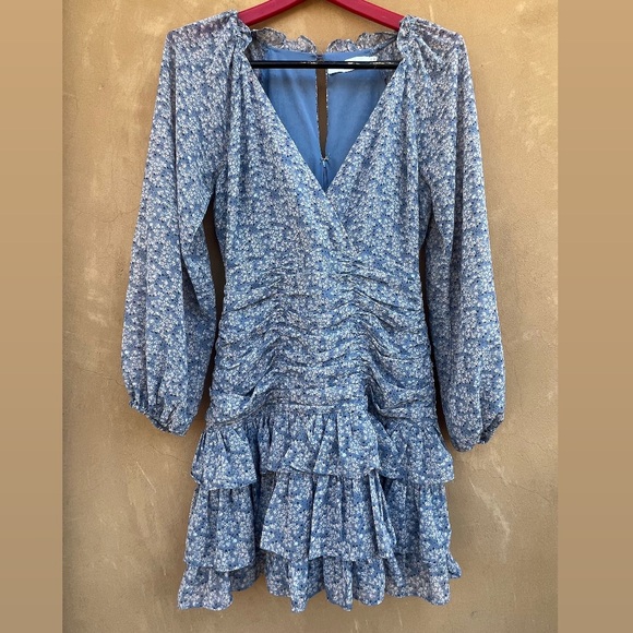 ASTR Blue Floral Tiered Ruffles Lagenlook Mini Dress XS - Picture 3 of 11